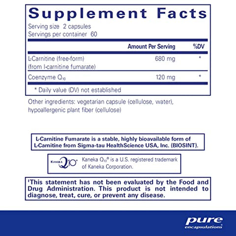 CoQ10 l-Carnitine Fumarate | Suporte Cardiovascular Ultra-Potente | 120 Cápsulas - Pure Encapsulations