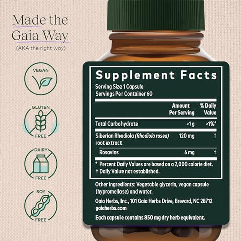 Rhodiola Rosea – Suplemento de Suporte ao Estresse Tradicionalmente para Apoiar Resistência e Resistência Saudáveis – com Extrato de Raiz de Rhodiola Siberiana – 60 ml Líquido Vegano - Gaia Herbs
