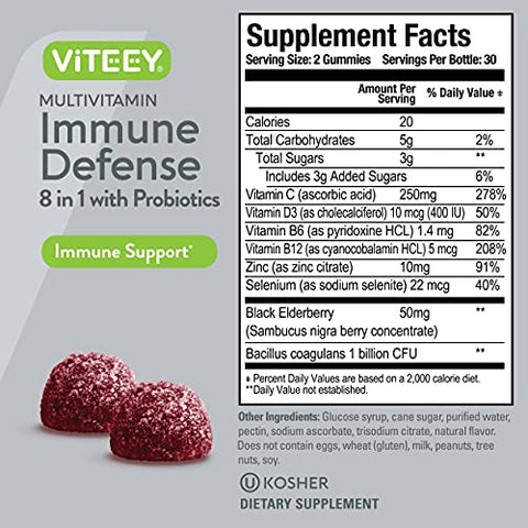 Viteey - Multivitaminas em Gomas 8 em 1 com Probióticos – Reforço Imunológico para Adultos