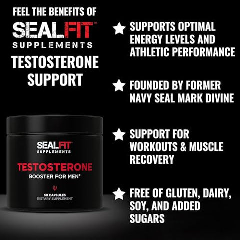 SEALFIT Supplements - SEALFIT Testosterone Booster para Homens. Suplemento 5-em-1 com Boron, Tongkat Ali, Fadogia Agrestis, Raiz de Urtiga, e Saw Palmetto. Energia e Força
