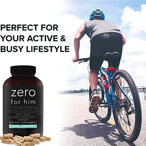 Suplemento de Fibra para Homens (500 cápsulas) – Chia, Linhaça e Psyllium – Cápsulas Veganas de Alta Fibra – Zero for Him Extra Forte – 500g - California Basics