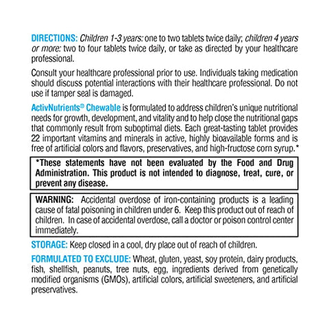 ActivNutrients Chewable para Crianças – Multivitamínico de Frutas Vermelhas para Crianças – Vitaminas e Minerais Quelados para Suporte Imunológico e Bem-Estar – Minerais Quelados, Vitaminas do Complexo B com - XYMOGEN