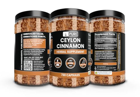 Pure Organic Ingredients - Canela Ceylon Pura Original (730 Cápsulas) – Ingredientes Naturais, Sem Enchimentos de Magnésio ou Arroz, Sempre Pura, Verificada em Laboratório