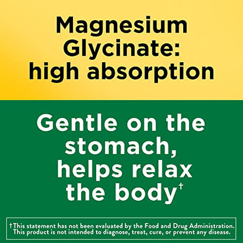 Magnesium Glycinate 200 mg – Suporte Muscular, Cardíaco, Nervoso e Ósseo – 180 Cápsulas de Magnésio Bisglicinato – Fornecimento de 90 Dias - Nature Made