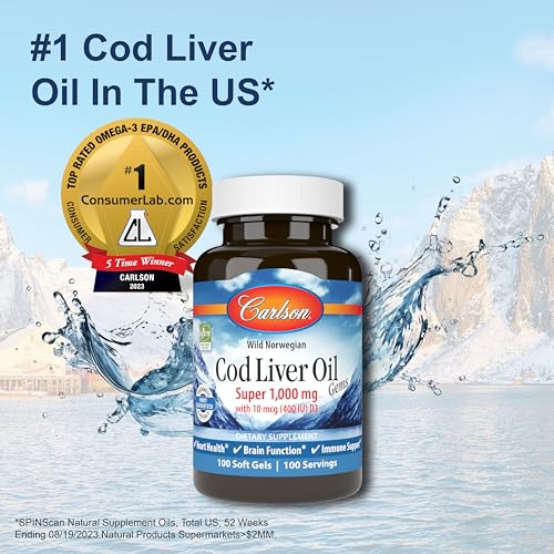 Óleo de Fígado de Bacalhau Carlson, Super 1000 mg Vitaminas A – 60 cápsulas
