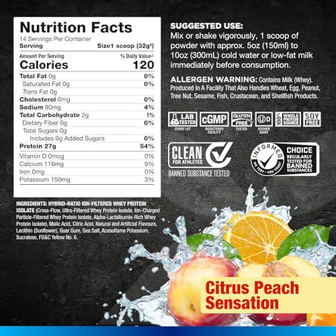 ALLMAX Nutrition - ALLMAX ISOFLEX Chiller – Citrus Peach Sensation | 1 lb – 27g de Proteína por Porção – Zero Gordura