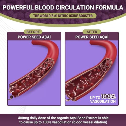 POWER SEEDAÇAÍ - Novo Suplemento de Óxido Nítrico Patenteado – Aumente o Fluxo Sanguíneo – Marca Líder em ML/G