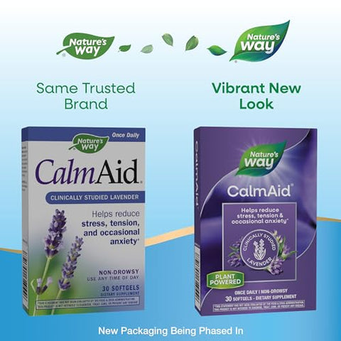 Nature's Way - Nature’s Way CalmAid com Óleo de Lavanda Silexan, Ajuda a Reduzir Tensão e Estresse*, Não Causa Sonolência, 30 Cápsulas (Embalagem Pode Variar)