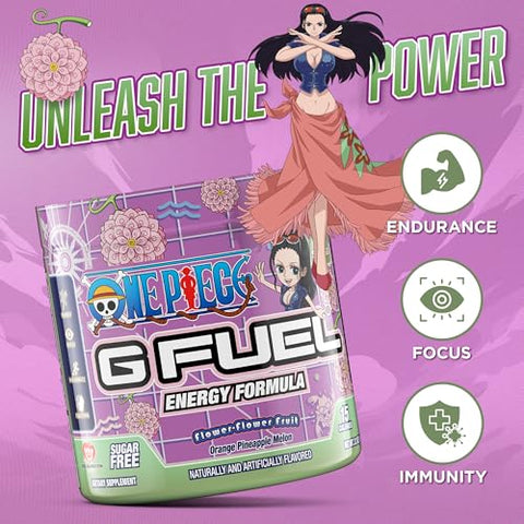 ONE Piece Pó Energético Flor-Flor Fruta, Sem Açúcar, Cafeína Limpa, Suplemento de Foco com Cafeína, Mistura para Água, Aminoácidos de Foco, Mistura de Vitaminas Antioxidantes, Laranja Abacaxi Melão, 3.7g - G Fuel