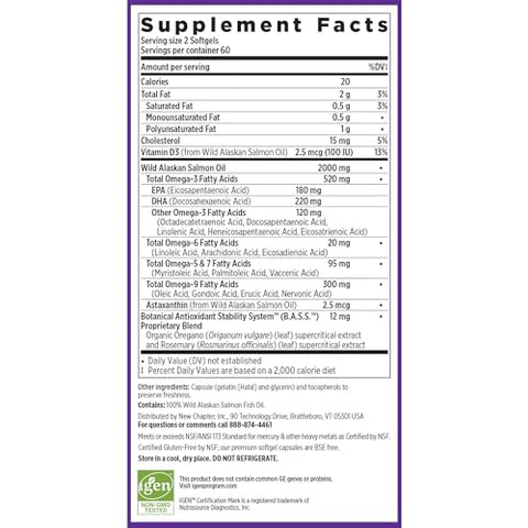 Óleo de Salmão Selvagem do Alasca Wholemega da New Chapter – Ômega-3, Vitamina D3 e Astaxantina – 120 cápsulas de 1000mg