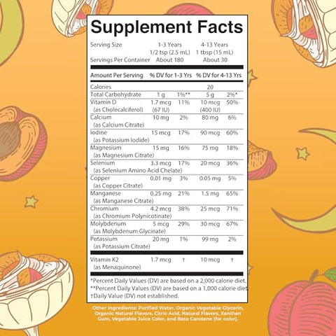 MaryRuth Organics - Multimineral Noturno Líquido para Crianças MaryRuth’s | Vitaminas Infantis | Saúde Óssea | Suplemento de Cálcio e Magnésio Calmante | Vegano | Sem Açúcar | 30-180 Porções | 450 ml