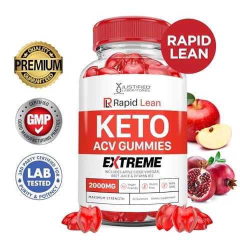 Justified Laboratories - (2 Pacotes) Gomas Rapid Lean Keto ACV Extreme 2000MG – Gomas Rapid Lean Keto de Vinagre de Maçã Formuladas com Suco de Romã e Beterraba em Pó B12 Vegan Non GMO 120 Gomas