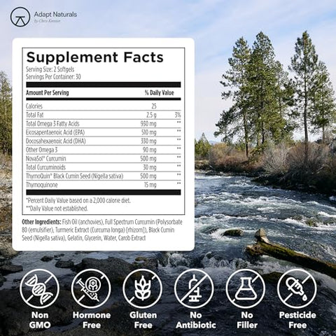 ADAPT NATURALS BY CHRIS KRESSER - Adapt Naturals Ômega 3 com Curcumina Bioativa – Óleo de Peixe em Cápsulas 1000mg
