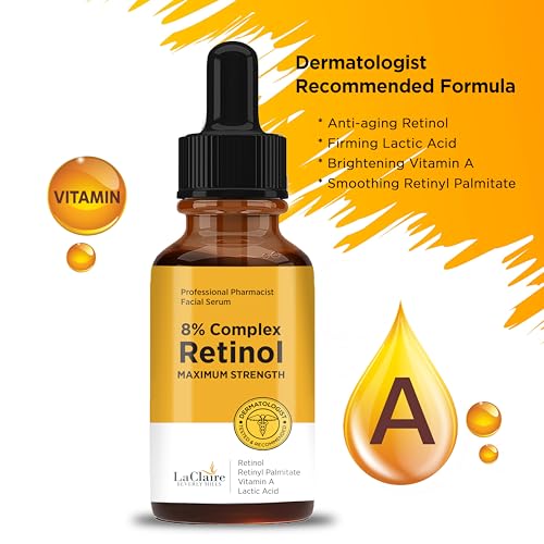 LaClaire - Sérum Facial Complexo Retinol, Anti-idade, Iluminador, Firmador, Suavizante, 30 ml
