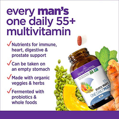 Multivitamínico para Homens 50 Plus – Todo Homem Diário 55 com Probióticos Fermentados Alimentos Integrais Astaxantina Orgânica Ingredientes Não-OGM – 90 ct - New Chapter