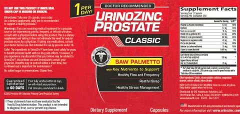 Classic – Suplemento Prostático para Homens, 1 Cápsula ao Dia, Saw Palmetto, 30g - Urinozinc