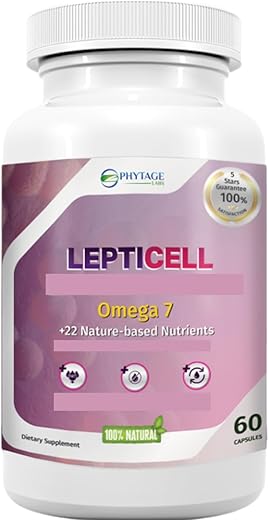 Phytage Labs - LeptiCell – Suplemento Avançado para o Bem-Estar – Aumenta a Elasticidade da Pele, Apoia a Pressão Arterial Saudável – com Damiana, Dong Quai, Ômega-7s – Fórmula Rica em Antioxidantes para uma Aparência Jovem