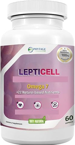 Phytage Labs - LeptiCell – Suplemento Avançado para o Bem-Estar – Aumenta a Elasticidade da Pele, Apoia a Pressão Arterial Saudável – com Damiana, Dong Quai, Ômega-7s – Fórmula Rica em Antioxidantes para uma Aparência Jovem