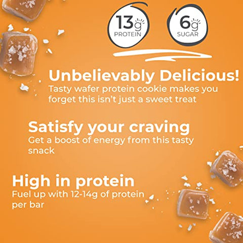 Barras de Wafer de Proteína, Snacks de Alta Proteína com Sabor Delicioso, Caramelo Salgado, 40g (12 Unidades) - Power Crunch