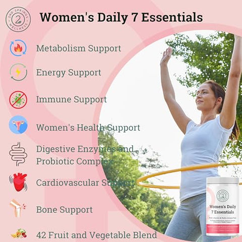 2nd Springs - Pacote Diário de Vitaminas Essenciais para Mulheres – 7 Pacotes de Multivitaminas Completas para Mulheres com Energia, Metabolismo, Sistema Imunológico, Suporte à Saúde Feminina com Probióticos, Mais