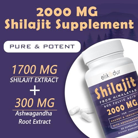 Elikadur - 2000 MG Cápsulas Orgânicas de Shilajit Puro do Himalaia, 100%% Shilajit para Homens – Marca em Primeiro Lugar