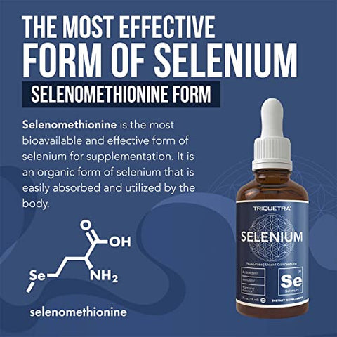 Triquetra Health - Selenium 200 mcg – Forma Selenometionina, 300 Porções – Vegano, Frasco de Vidro – Livre de Levedura – Concentrado Líquido Sublingual – Antioxidante, Suporte à Imunidade, Saúde da Tireoide (60 ml)