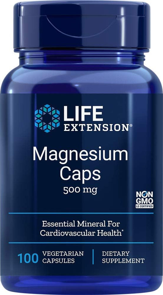 Cápsulas Vegetarianas de Magnésio, 500 mg, 100 Unidades (Pacote com 3) - Life Extension