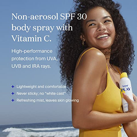 PLAY SPF 30 Body Mist Antioxidante com Vitamina C – 177 ml, Pack com 2 – Spray Protetor Solar de Amplo Espectro para Pele Sensível – Ingredientes Naturais – Ideal para Dias Ativos - Supergoop!