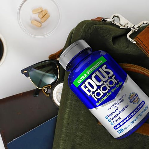 Extra Strength 120 Cápsulas – Suplemento Cerebral para Memória, Concentração e Foco – Multivitamínico Completo com DMAE, Vitamina D, DHA – Vitaminas de Confiança para a Saúde - Focus Factor
