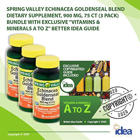 Idea Shop USA - Spring Valley Echinacea Goldenseal Blend – Suplemento Dietético, 900 mg, 75 Comprimidos | Vitaminas | Marca Spring Valley