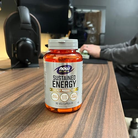 Sports – Energia Sustentada para Produção de Energia* Alerta Mental* Liberação Sustentada de Cafeína com Vitaminas B – 90 Cápsulas Vegetais - NOW Foods