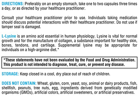 L-Lysine 1000mg Cápsulas – Suplemento de Aminoácidos para Apoiar a Síntese de Colágeno, Equilibra a Alta Ingestão de Arginina (90 Cápsulas) - XYMOGEN
