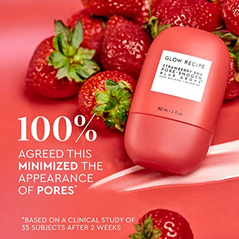 Strawberry BHA Pore-Smooth Blur Drops – Primer Facial Antioxidante – Redutor de Poros – Sem Silicone e Óleo – Soro Facial para Mulheres - Glow Recipe