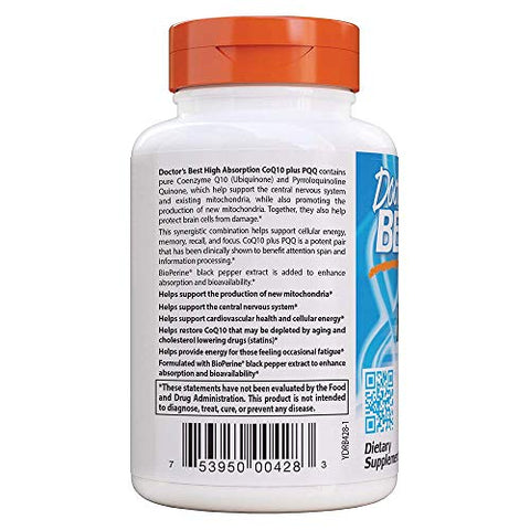Doctor's BEST - Doctor’s Best CoQ10 Plus PQQ: Saúde do Coração, Alta Absorção, 60 cápsulas