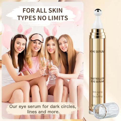 MUOCOBU - Sérum para os olhos com cafeína 5%, 20ml, creme para olheiras e inchaço, cuidados com os olhos, anti-idade com bola de massagem 360°, reduz bolsas, rugas e linhas finas