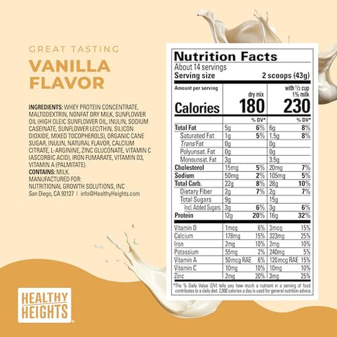 Grow – Mistura de Proteína em Pó para Crianças (Baunilha) – Shake Rico em Proteínas para Crianças 3 – 400g - Healthy Height
