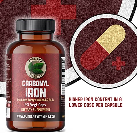 Suplemento de Ferro Carbonyl, 90 Cápsulas Vegetais | Fórmula Única de Ferro Metálico com Ácido Ascórbico, Alta Bioacessibilidade | Não Causa Constipação | Suporte para a Saúde Sanguínea - Pure Lab Vitamins