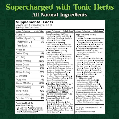 Tonic Alchemy: Pó de Super Alimentos com 91 Ingredientes – Ervas Tônicas, Ashwagandha, Cogumelos, Probióticos, Super Verdes, Algas Marinhas, Frutas, Vegetais, Spirulina – 500g - Dragon Herbs