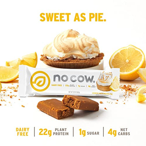 Barras de Proteína No Cow, Limão Merengue – Lanches Saudáveis, 20g Proteína Vegana, Alto Teor de Fibra, Baixo Açúcar, Amigável ao Keto, Sem Laticínios