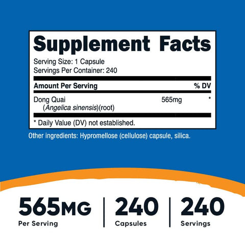 Dong Quai 565mg – 240 Cápsulas (Angelica Sinensis) – Cápsulas Vegetarianas, Livre de Transgênicos, Sem Glúten - Nutricost