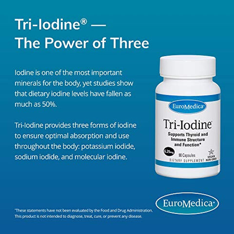 Euromedica - EuroMedica Tri-Iodine 6.25mg – 90 Cápsulas | Iodeto de Potássio, Iodeto de Sódio | Marca EuroMedica