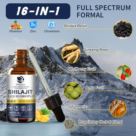 Lukaree - (2 Pacotes) Shilajit Resina Líquida 16 em 1, Shilajit c/ Ginseng, Cúrcuma, Rhodiola, Goji Berry, Amla