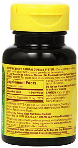 Zinco 30mg, 100 Comprimidos (Pacote com 6) – Comprimidos de Zinco para uma Saúde Forte e Equilibrada - Nature Made