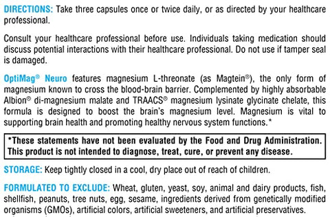 OptiMag Neuro – Magnésio L-Treonato, Malato de Magnésio, Glicinato de Magnésio – Suporte à Saúde Cerebral – Relaxamento e Gerenciamento do Estresse (90 cápsulas) - XYMOGEN