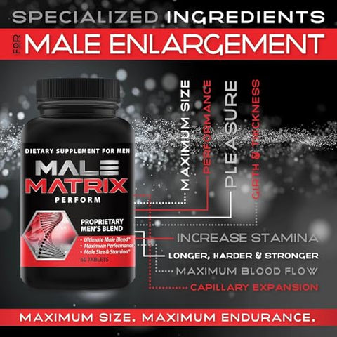 XL Science - Male Matrix XL – Pílulas de Aumento para Homens – Amplie o Tamanho Masculino – Aumente em Comprimento, Engrosse em Circunferência – Aumente até 3 Polegadas em 90 Dias – Multiplicador de Resistência – 60 Comprimidos