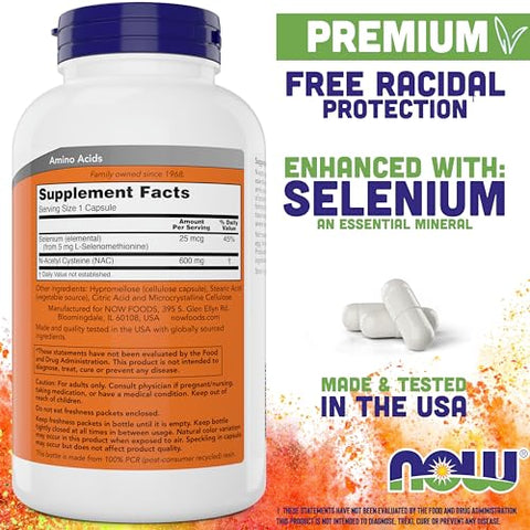 NOW Foods - Now NAC 600 mg – 400 Cápsulas Vegetais – N-Acetil Cisteína com Selênio