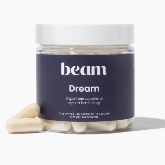 Dream | Cápsulas para Dormir | Ingredientes Naturais – L-Teanina, Magnésio | Sem Glúten, Vegano, Não-OGM, Sem Açúcar Adicionado, Keto, Sem Laticínios - Beam