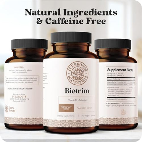 PureRoots - Pílulas de Água sem Cafeína para Pernas e Pés Inchados – Contém os Melhores Diuréticos Naturais para Retenção de Água nas Pernas e Pés – Biotrim Ajuda a Reduzir o Inchaço nos Pés e Pernas
