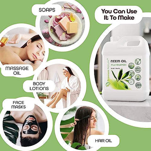 Premium Nature - Óleo de Neem Orgânico para Pele e Cabelo – 100% Puro, Extraído a Frio, Ideal para Misturar com Óleos Essenciais, Plantas e Massagens – Spray para Ambientes Internos
