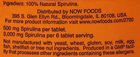 NOW Foods - NOW Spirulina 500 mg – 500 Comprimidos | Energia Natural e Nutrição | Marca NOW